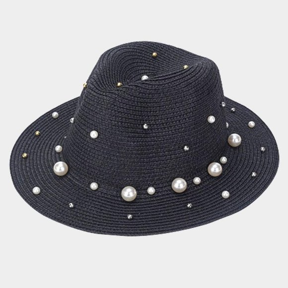 Pearl Accent Straw Fedora Hat - Picture 1 of 1